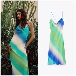 Zara multicolored Maxi Slip Dress with Cowl Neck